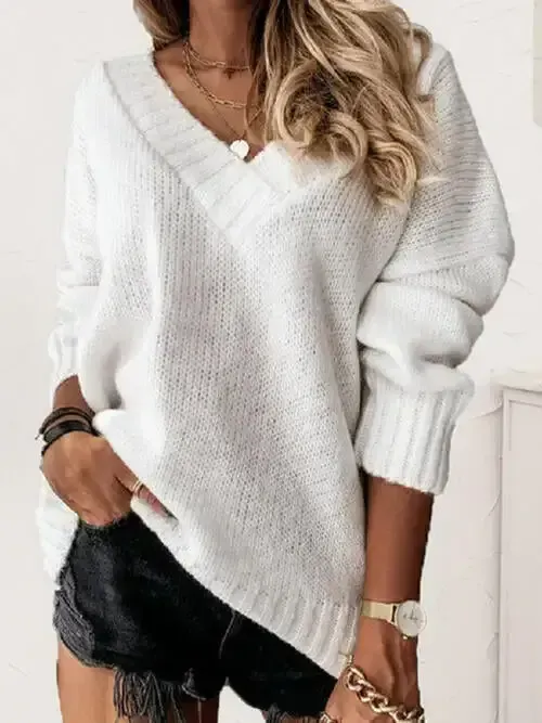 V-Neck Long Sleeve Knit Top Sweater AC