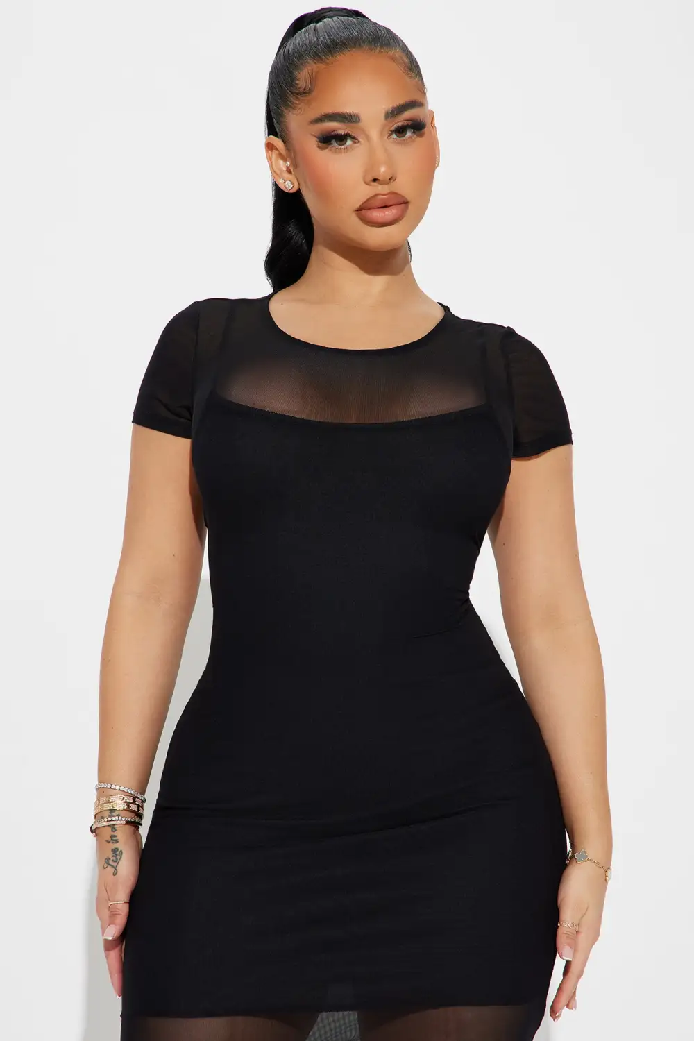 Mesh Midi Dress - Black