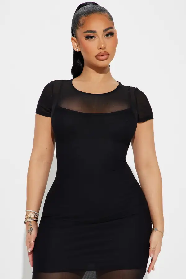 Mesh Midi Dress - Black