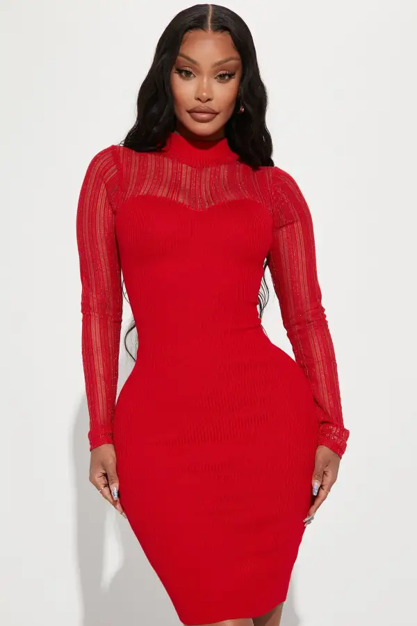 Sophie Sweater Midi Dress - Red