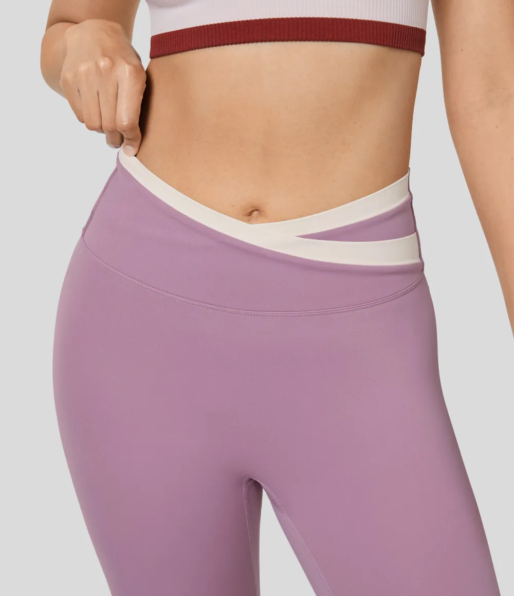 High Waisted Crossover Color Block 7/8 Yoga Leggings