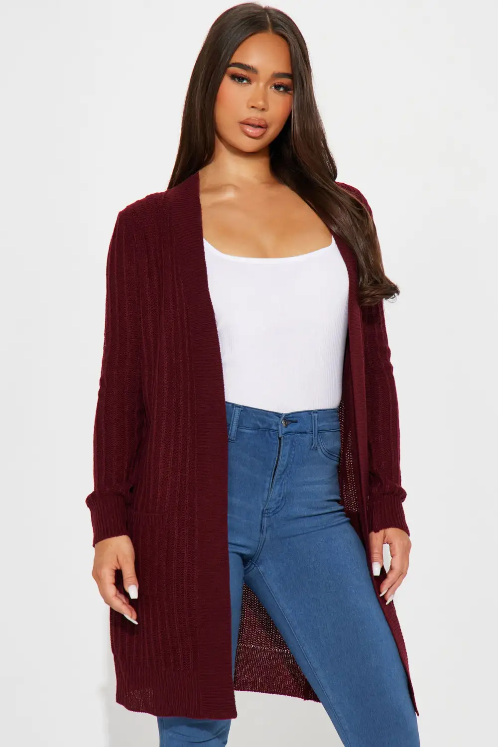 Throw It On Ribbed Cardigan - Burgundy