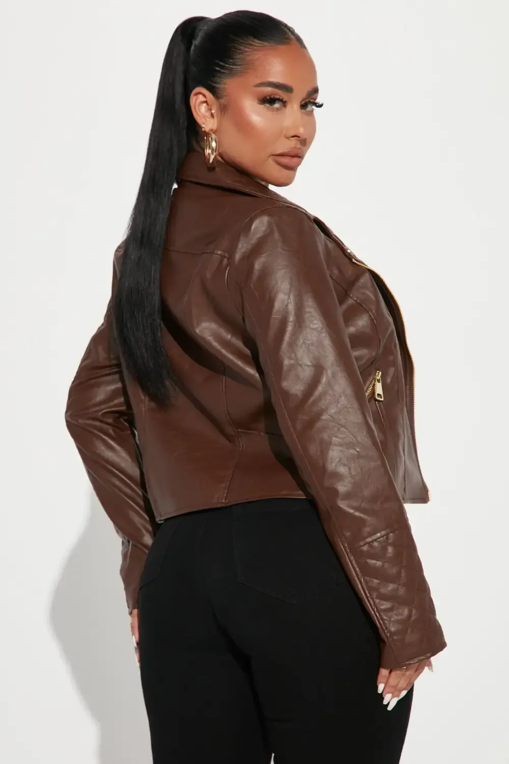 Out For A Ride Vegan Leather Moto Jacket - Brown