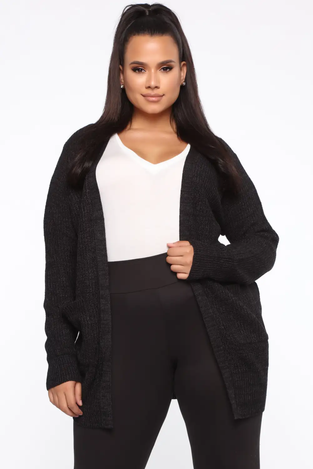 Zoe Two Pocket Cardigan - Black/Charcoal