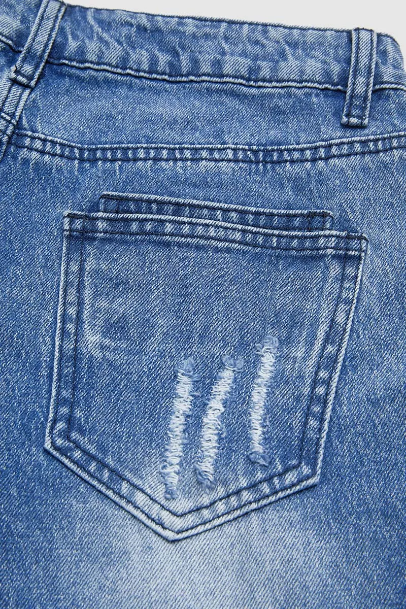 Wash Ripped Mid Rise Barrel Leg Jeans