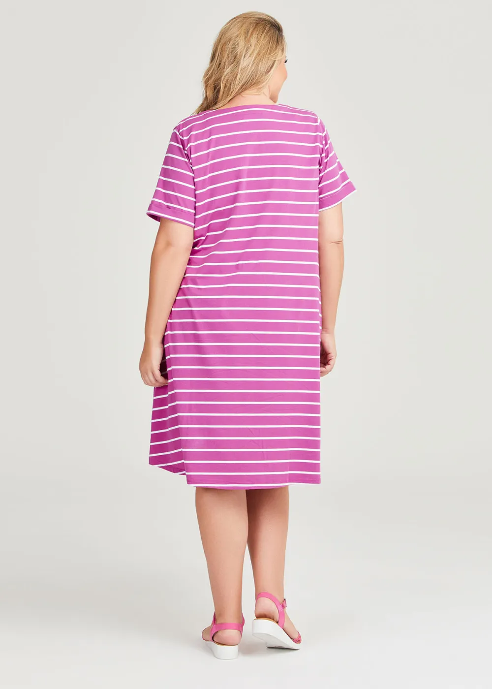 Cotton V-neck Stripe Dress