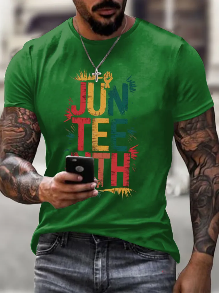 Men'S Round-Neck Short-Sleeved T-Shirt With Juneteenth Prints