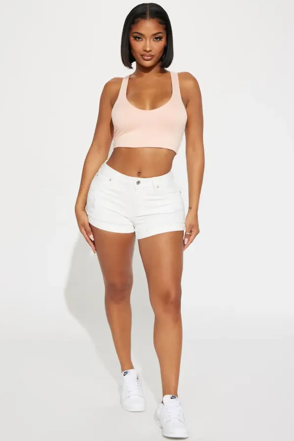 Simplicity Stretch Distressed Denim Shorts - White