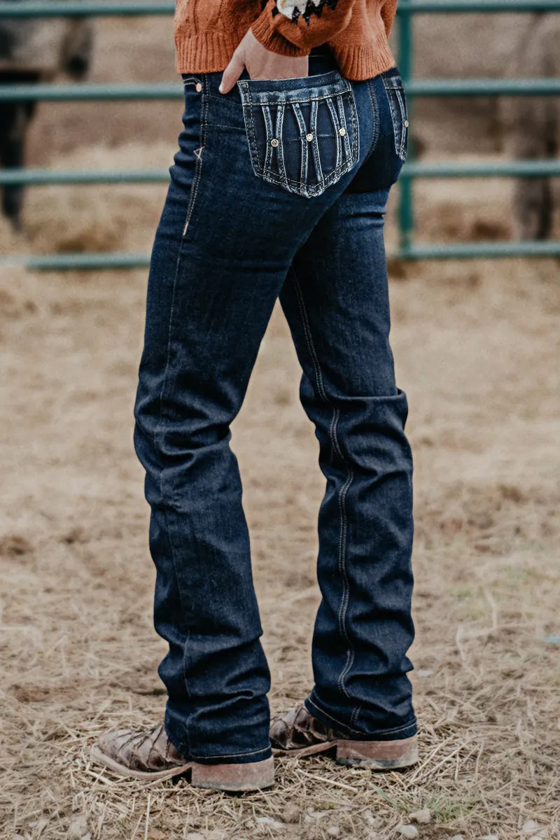 Mid Waist Rhinestone Decor Straight Leg Jeans Without Belt