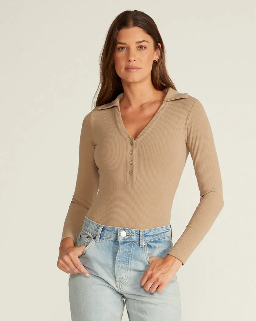 Rib Collar Long Sleeve Bodysuit