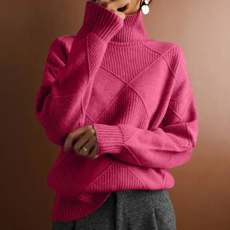 Turtleneck loose lozenge long-sleeved winter sweater