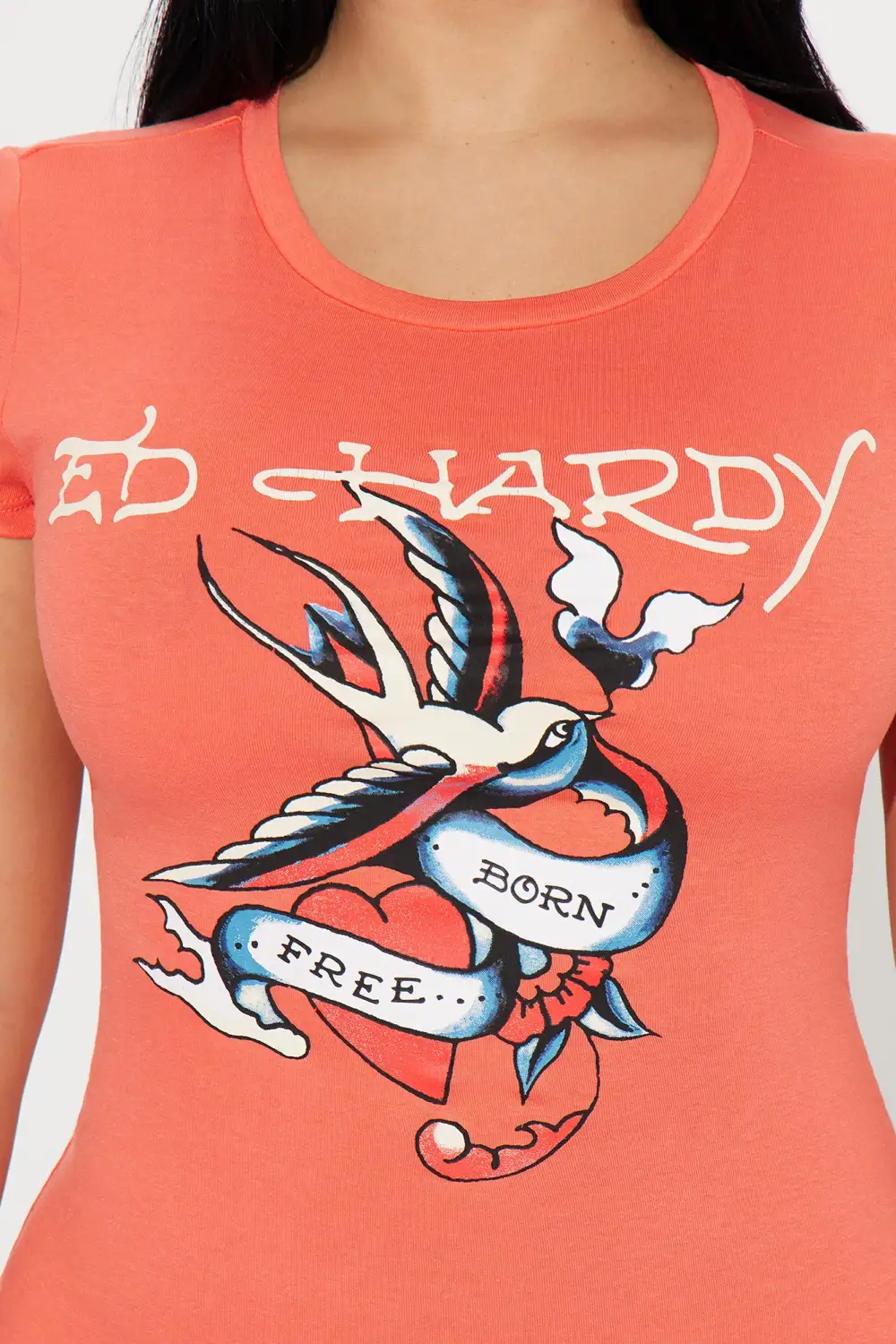 Ed Hardy Heart T-Shirt Mini Dress - Coral