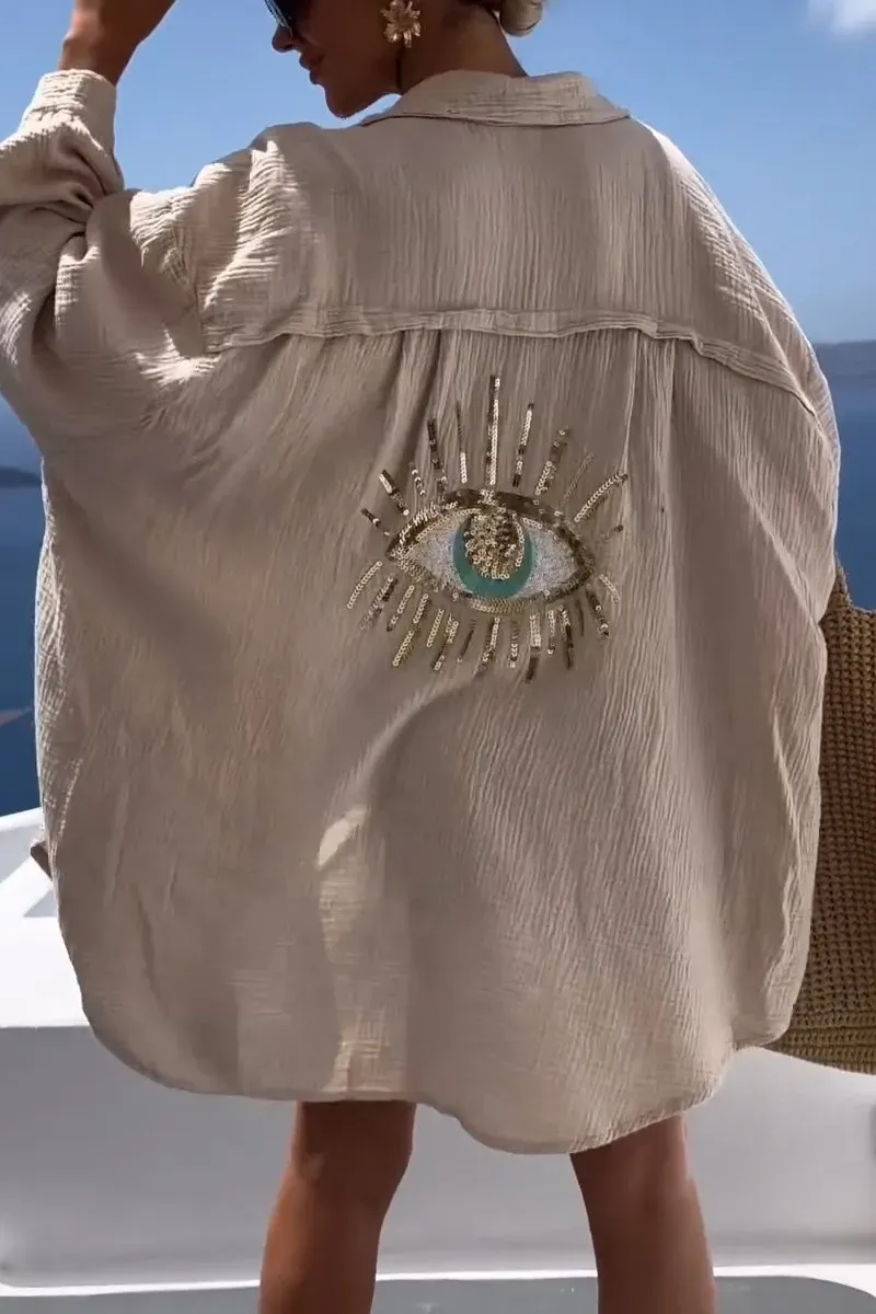 Women Summer casual eye Top sequin beaded shirt