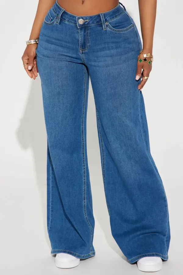 Time Crunch Stretch Wide Leg Jeans - Medium Wash