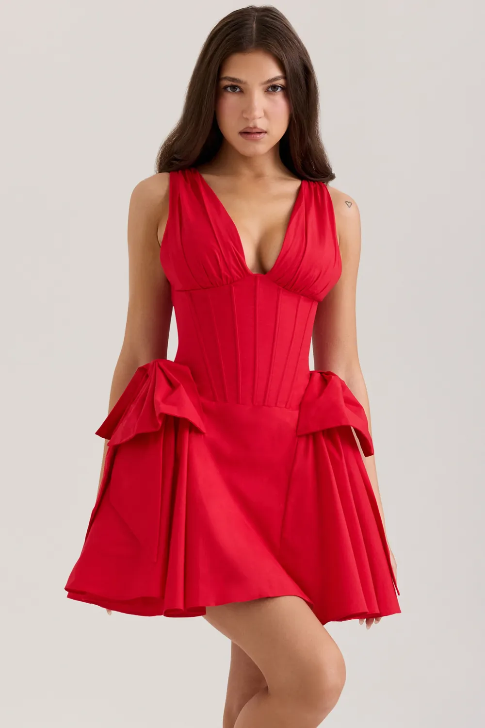 Red Cotton Bow Mini Dress