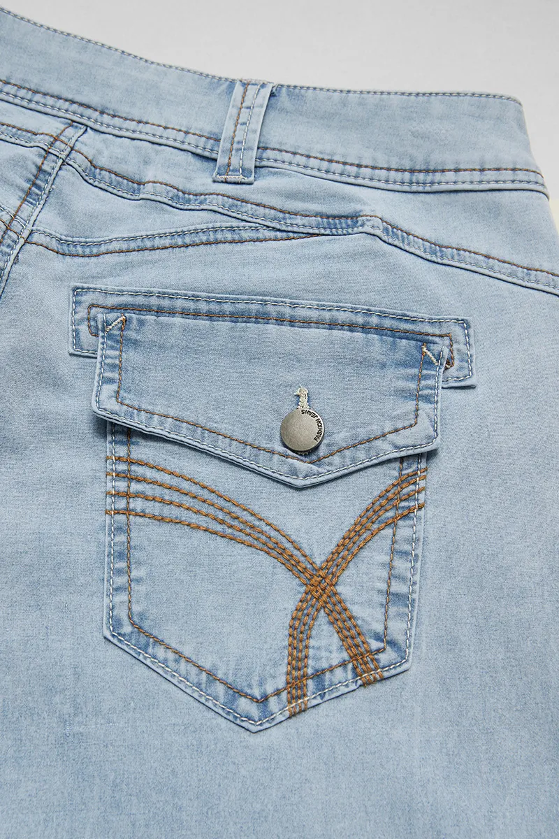 Stitch Detail Stretchy Low Waist Straight Leg Jeans
