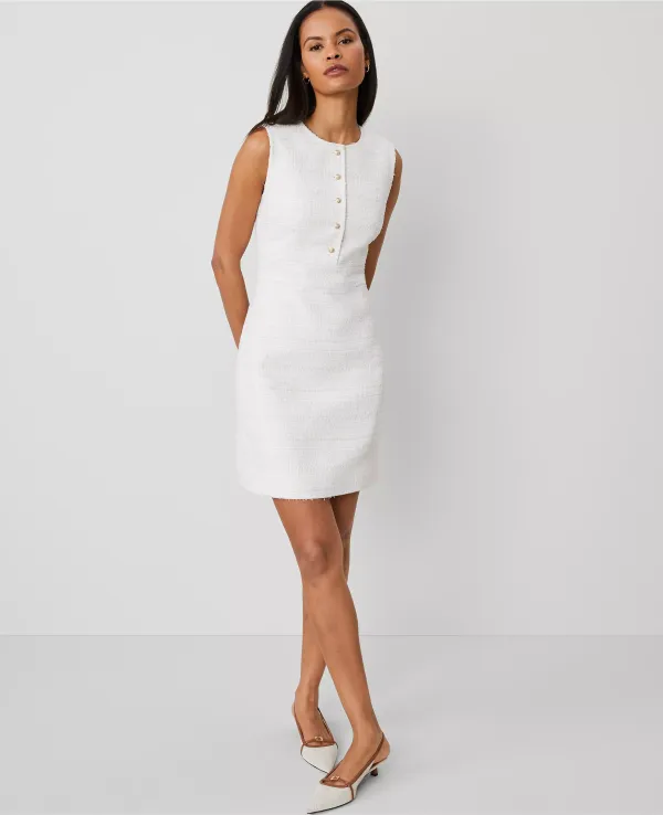 Tweed Button Shift Dress