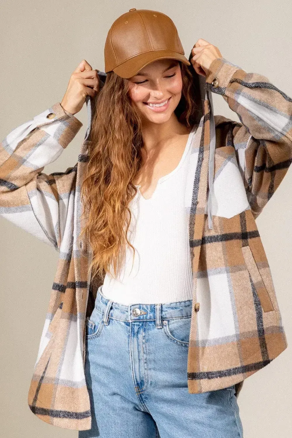 Womens Casual Plaid Shackets Brushed Flannel Button Down Shirt Jacket Coats with Side Pockets