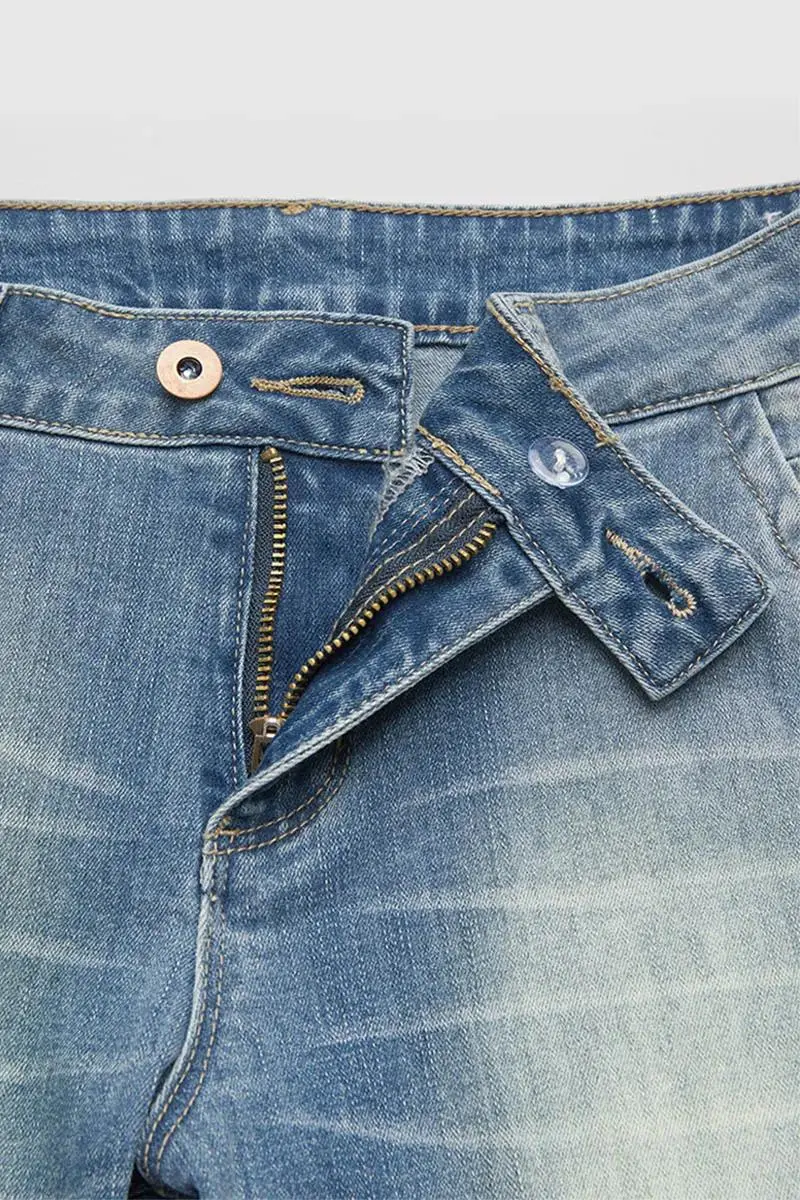 Slant Pocket Raw Hem Low Waist Flare Jeans