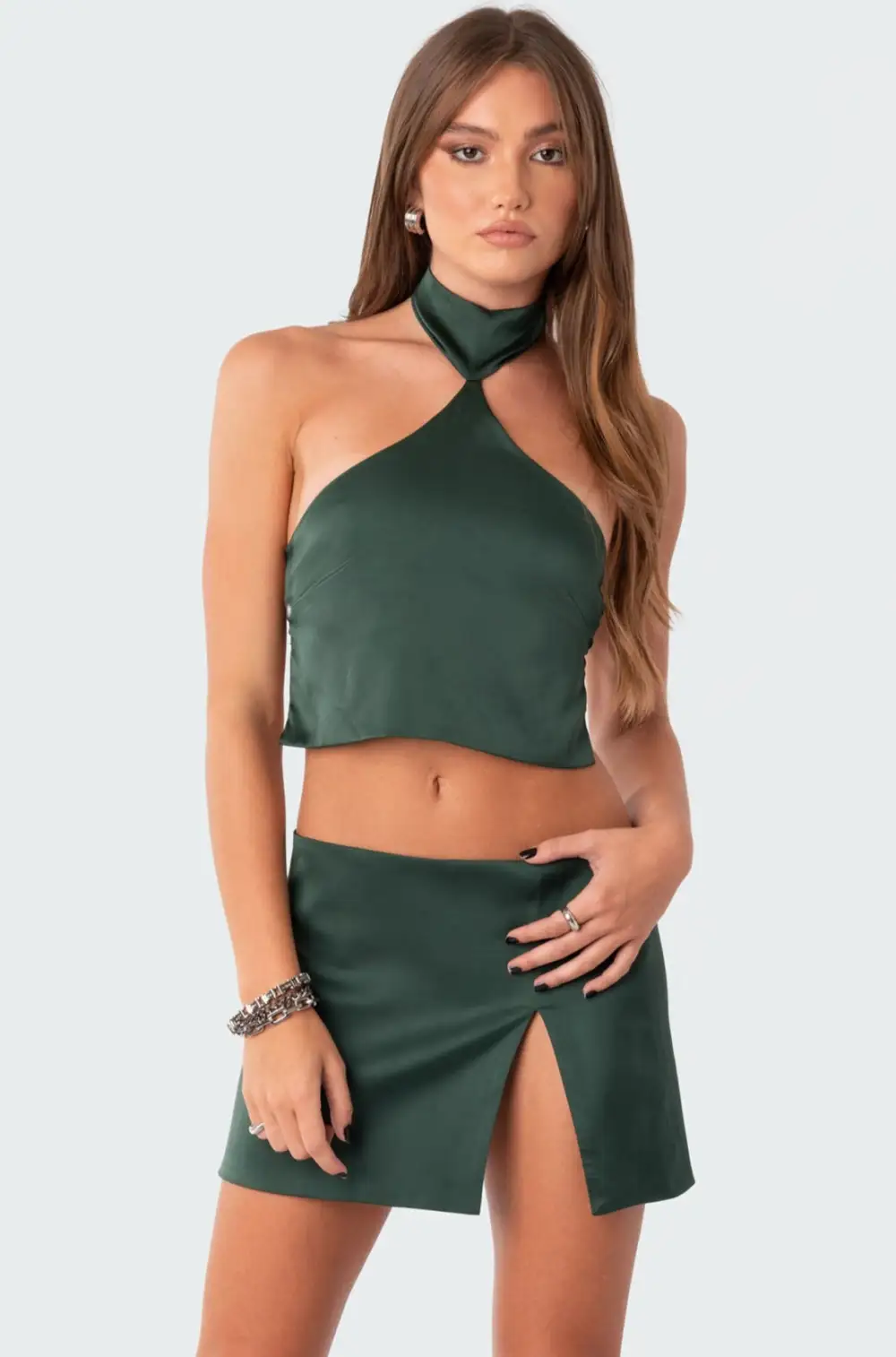 Daina Satin Open-Back Crop Top