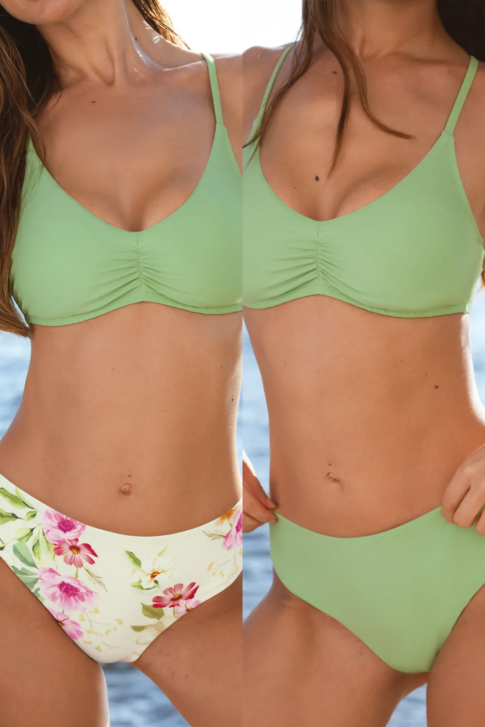 Green Crossback Bikini Top & Reversible Floral Bottoms Set