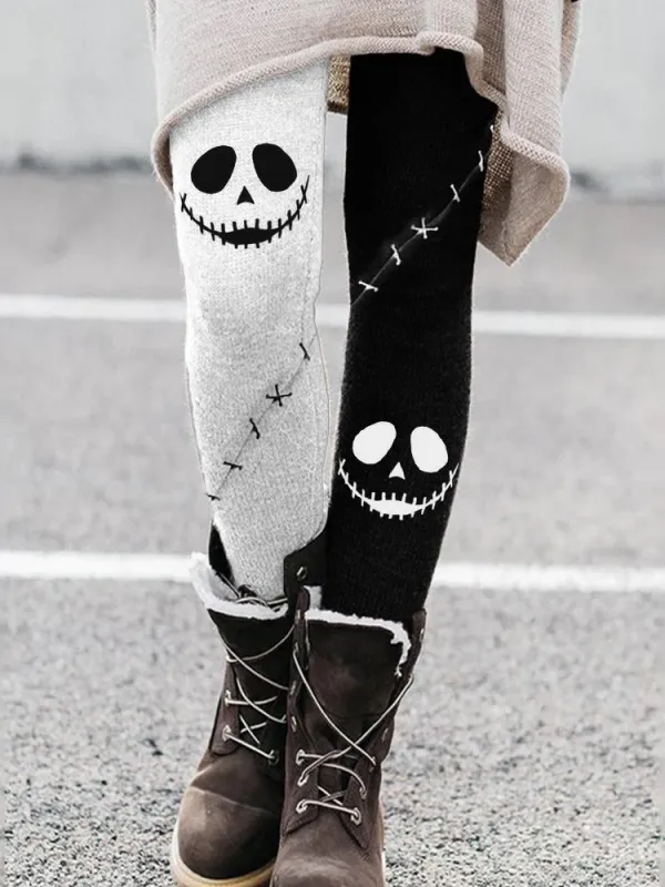 Halloween Spooky Face Contrast Color Leggings
