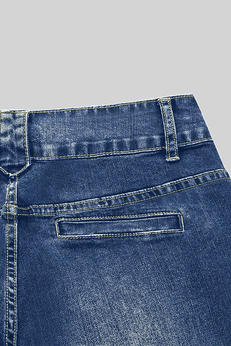 Vintage Oblique Button Mid Waist Straight Leg Jeans