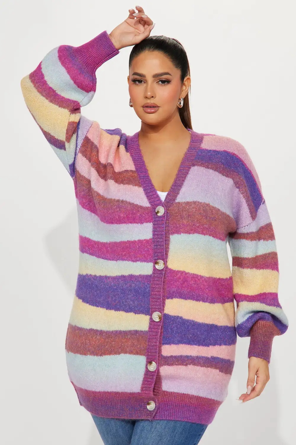 Sunbeam Abstract Striped Cardigan - Purple/combo