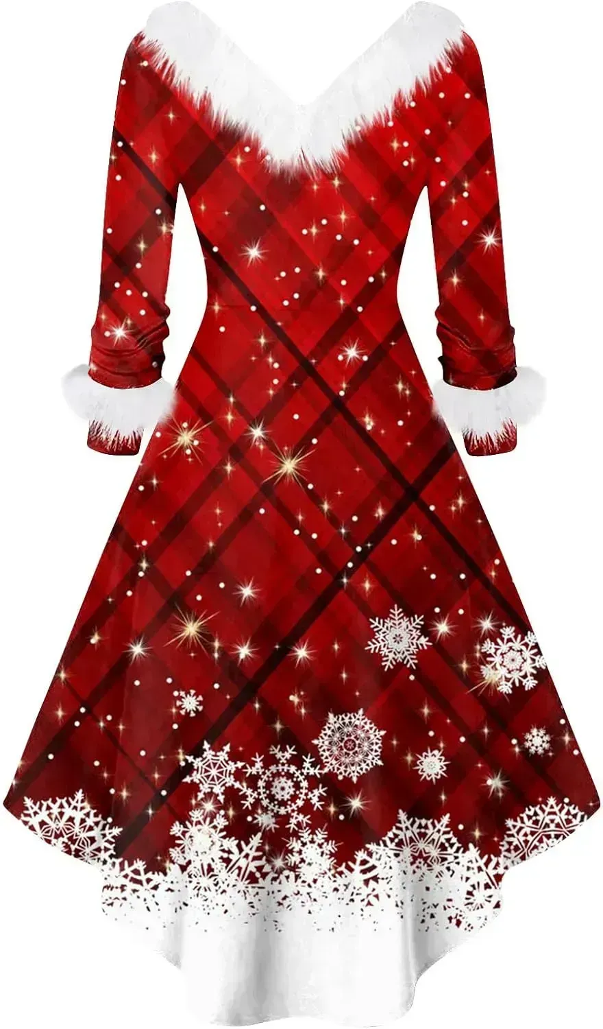 Womens Christmas Dress Fuzzy Mrs Claus Christmas Holiday Xmas Cocktail Holiday Party Flare Dress