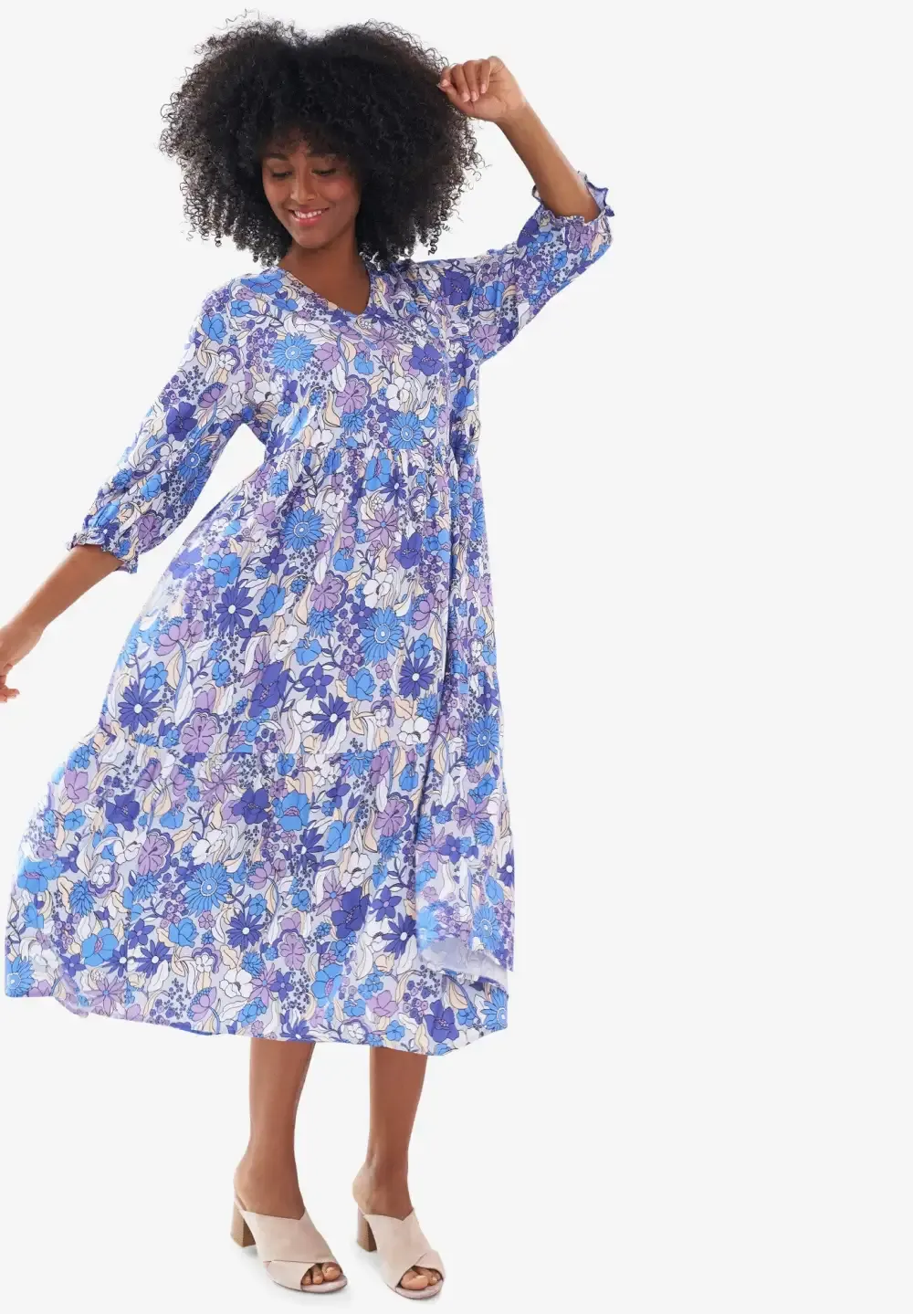 V-Neck Tiered Midi Dress