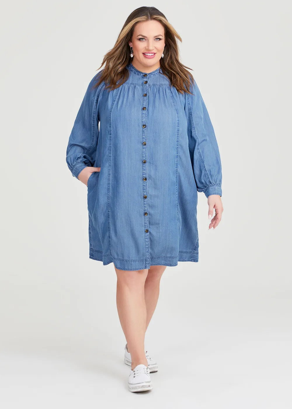 Chambray Button Thru Dress