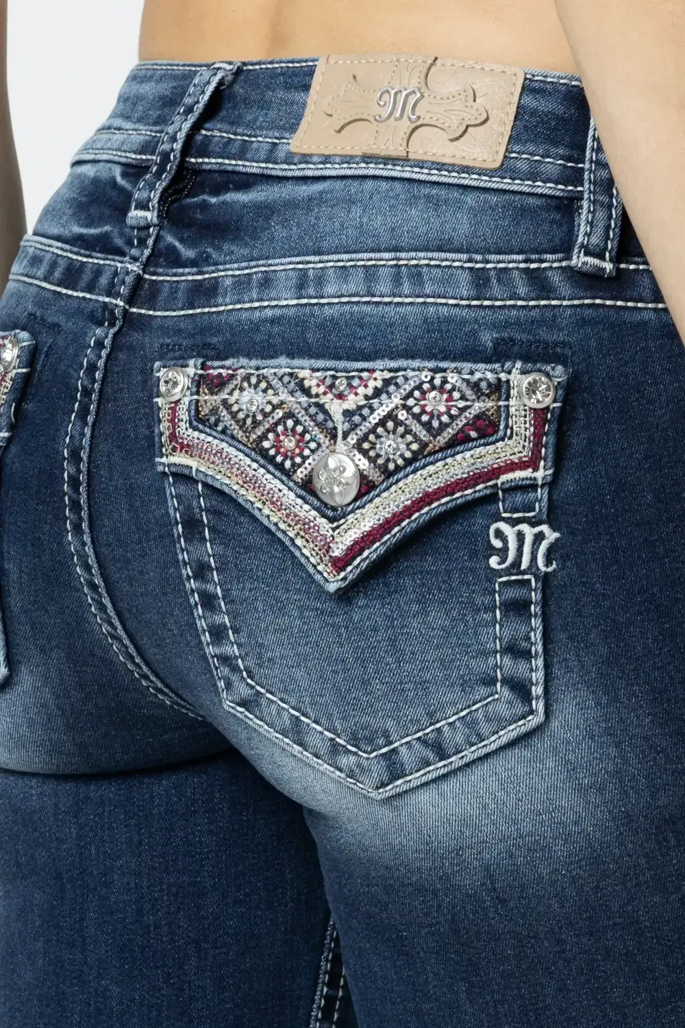 Magenta Embroidered Quilt Bootcut Jeans
