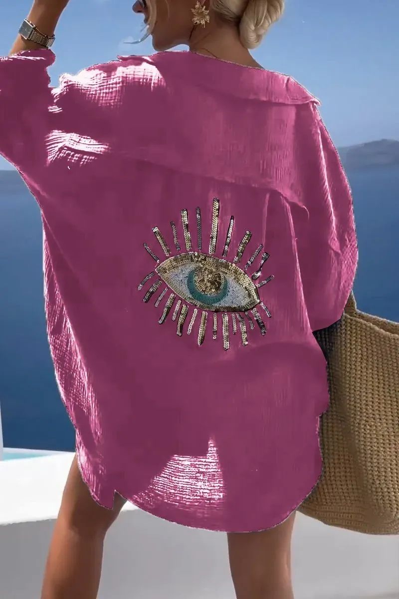 Women Summer casual eye Top sequin beaded shirt