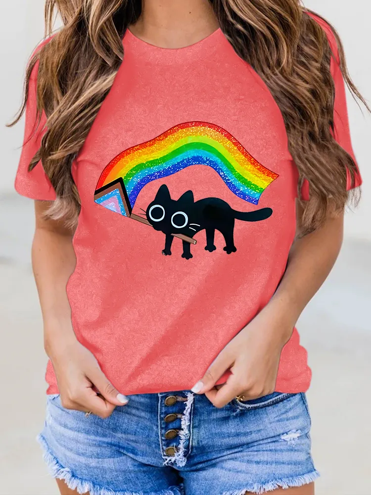 Women'S Proud Moon-Collar T-Shirt With Cartoon Print