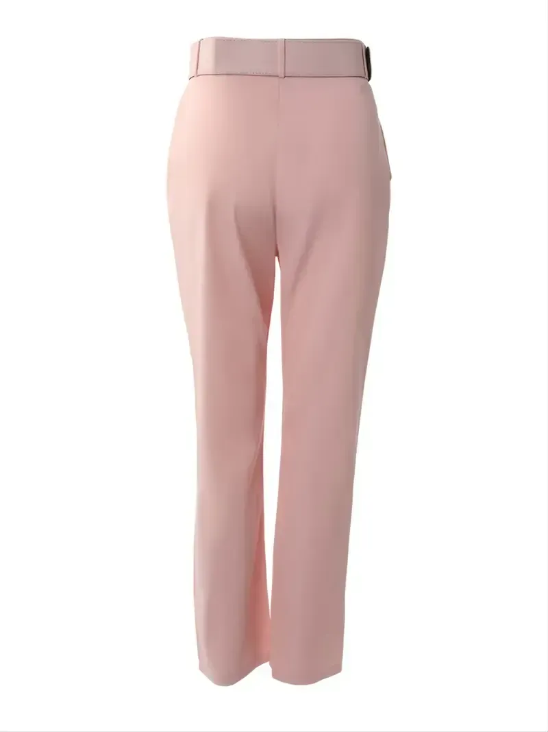 Skinny Leggings Pants - Solid Belted, Slant Pocket Button, Casual Every Day - Women's Clothing