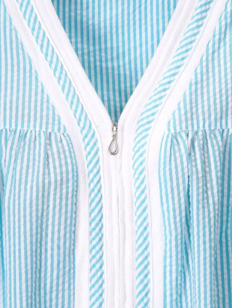Women's Zip-Front Seersucker Robe