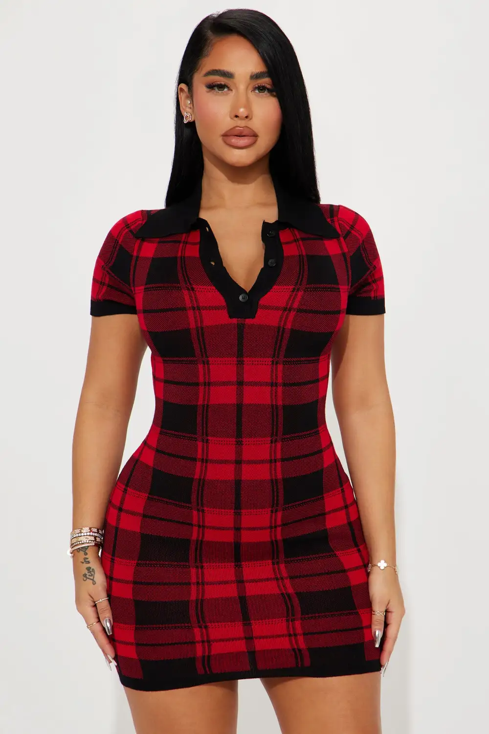 Riley Sweater Mini Dress - Red/combo