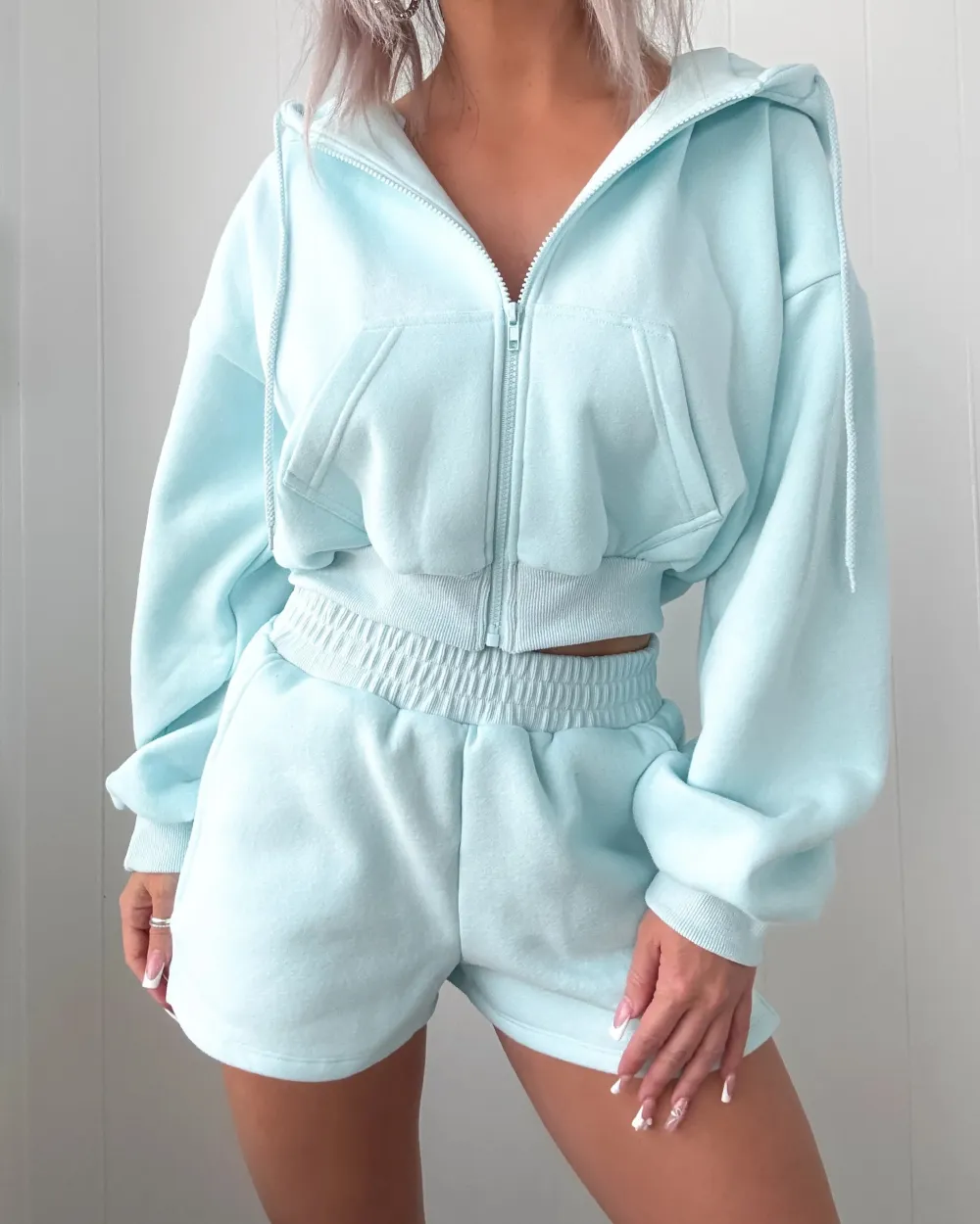 Fleece Shorts Set - Baby Blue