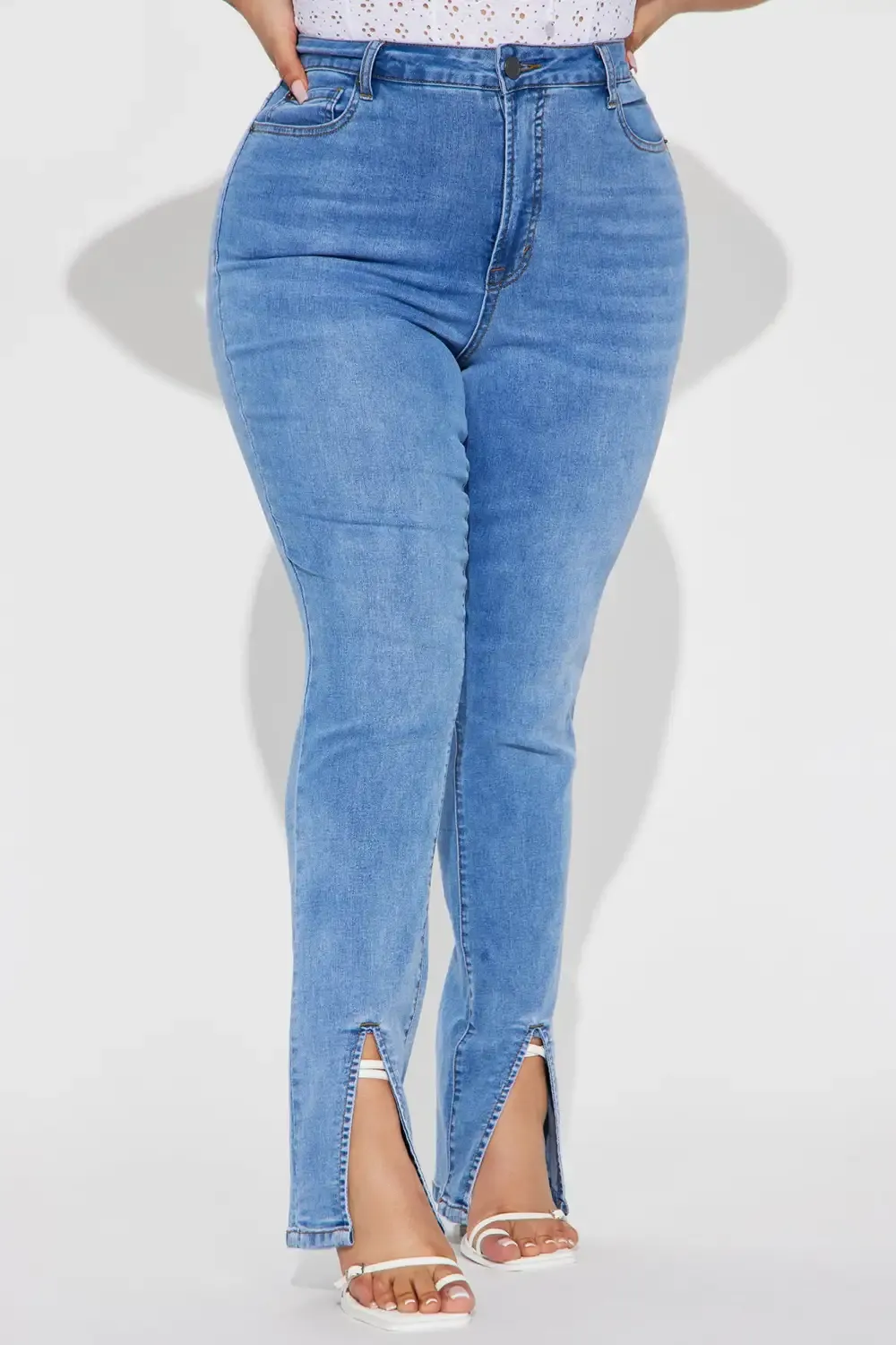 Soho Slit Hem Stretch Skinny Jeans - Medium Blue Wash