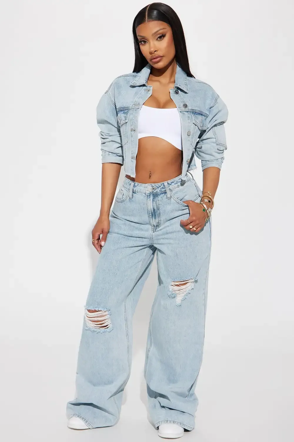 Fly By Night Non Stretch Wide Leg Jean - Light Wash