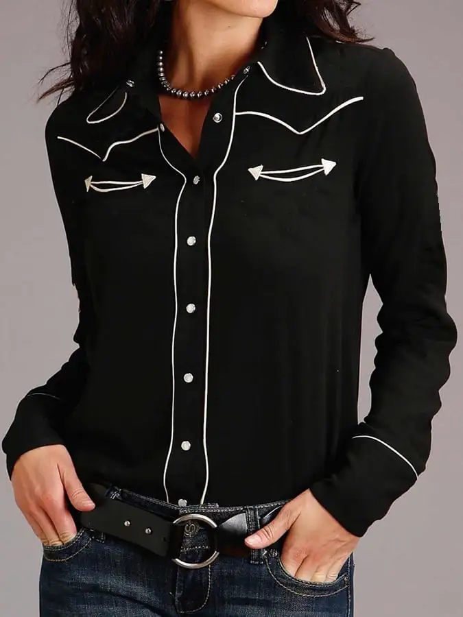 Women's Vintage Western Print Long Sleeve Shirt