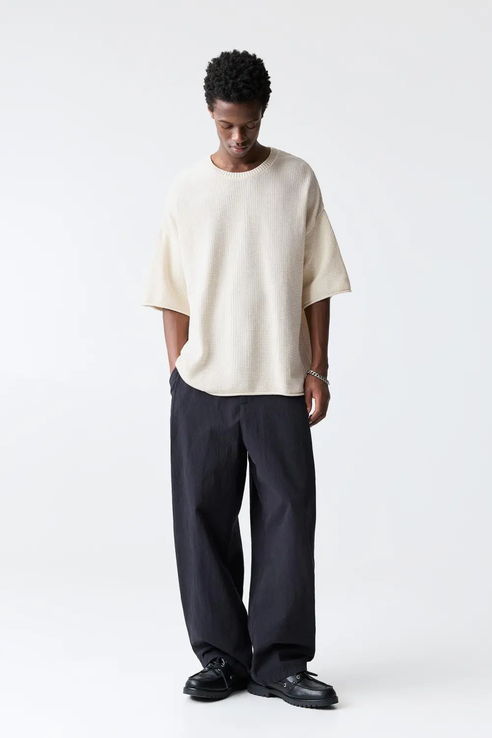 Waffle-knit boxy-fit T-shirt