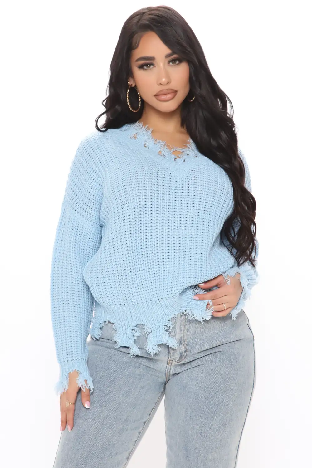 Always Distressing Me Out Sweater - Light Blue