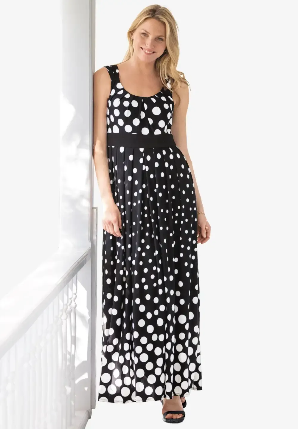 Banded-Waist Print Maxi Dress