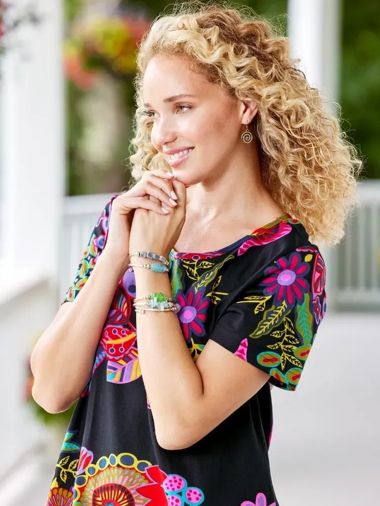 Bright Print Cotton Jersey Knit Tunic Dress