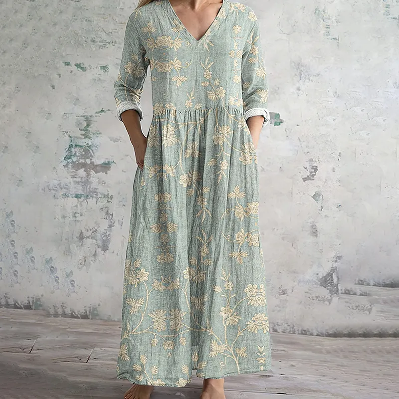 Vintage Floral Art Women's Linen Dress