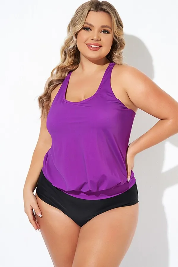 Army Green Racerback Tummy Control Blouson Tankini Top