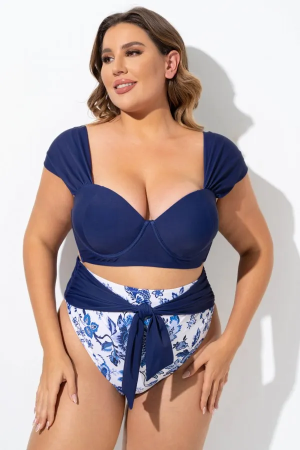 Blue Tie-Back Sweetheart Neckline Underwire Bikini Top