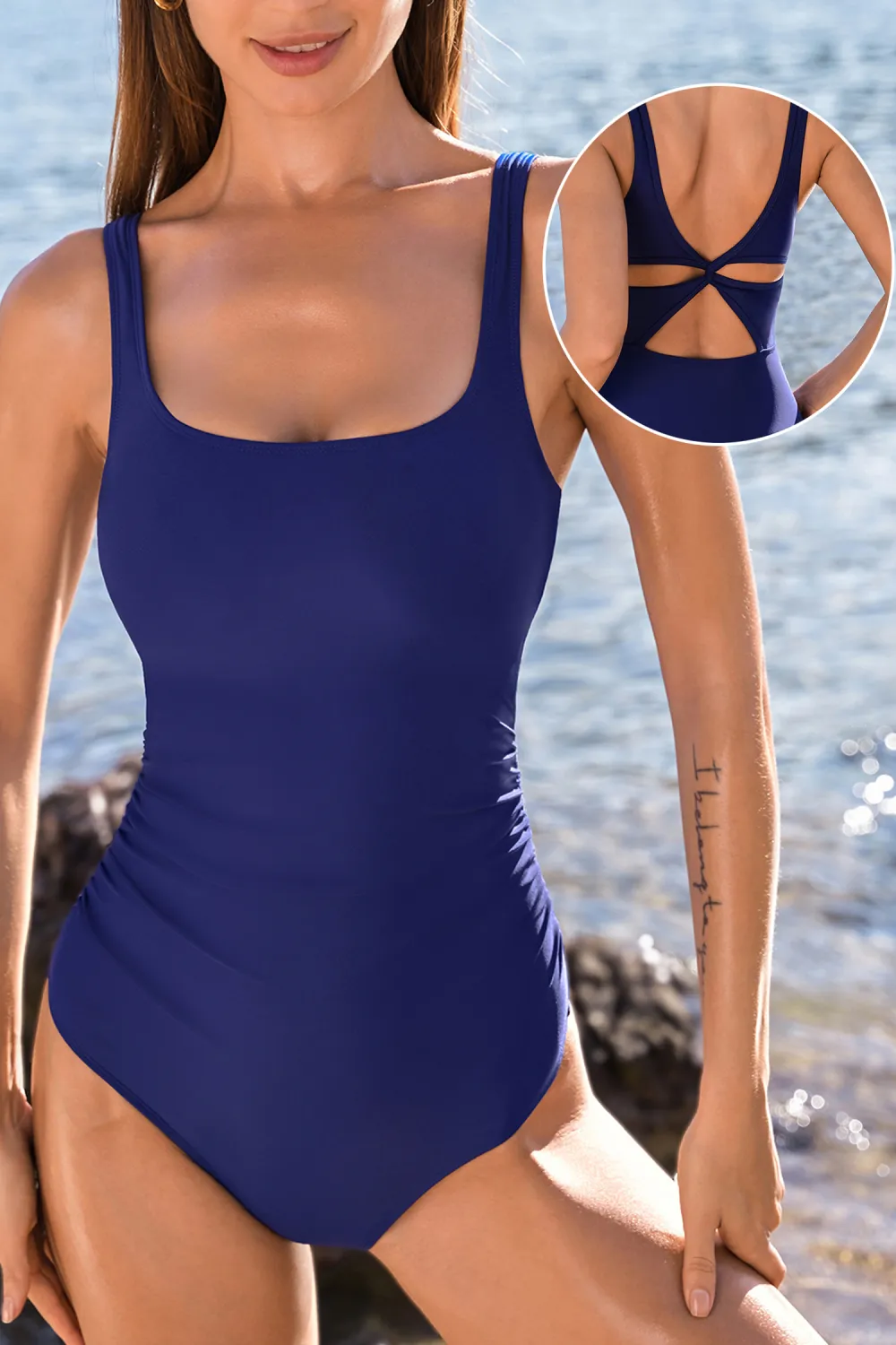 Cobalt Blue Square Neck Cutout One-Piece
