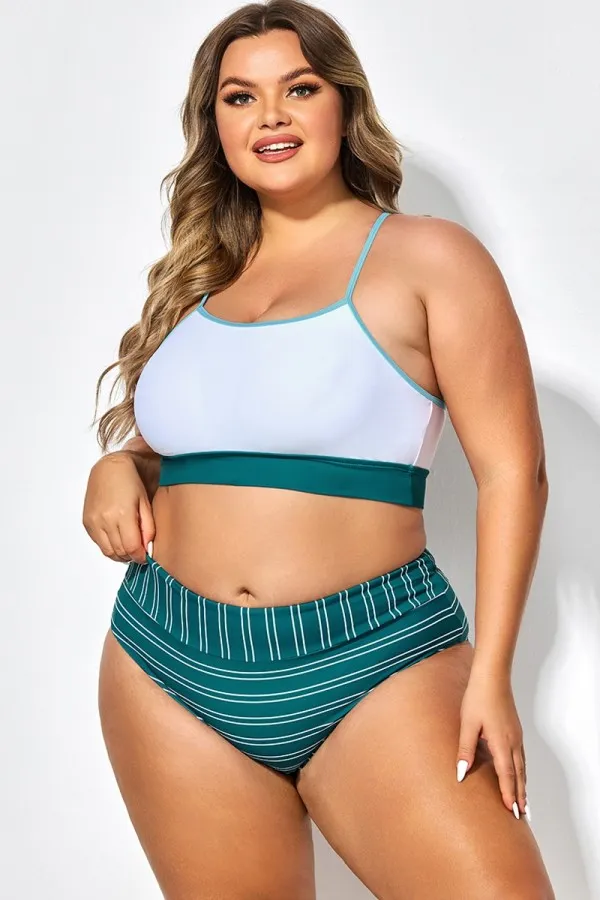 Teal Striped Women Bikini Top